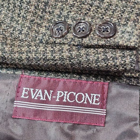 Vintage Evan Picone Wool Blend Brown Geometric Elbow Patches Blazer Jacket 41R - Picture 10 of 10